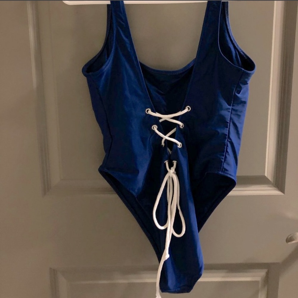 Navy Lace Up//High Cut Sport SwimSuit